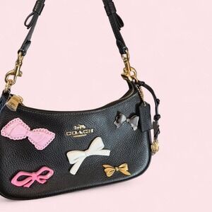 NWT COACH CDY93 Teri Shoulder Bag With Bows And Charms Pebble Leather Black